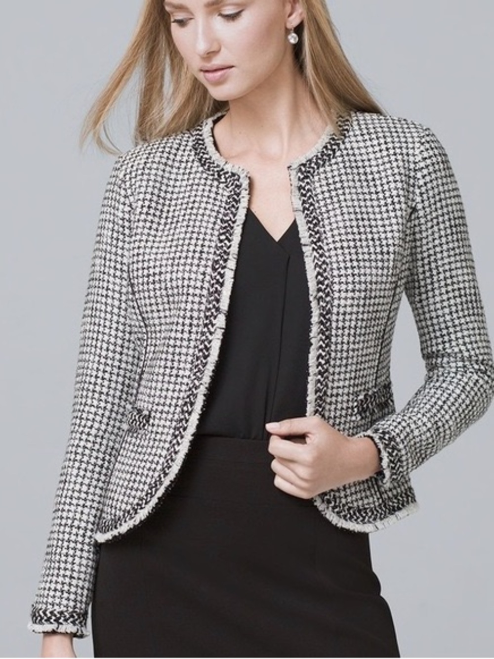 WHBM Black & White Houndstooth Tweed Jacket